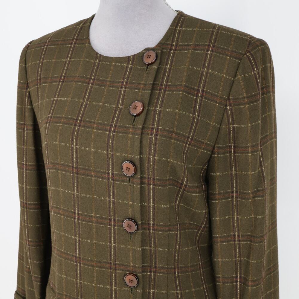 Kasper ASL Jacket Dress Petites 10P Green Plaid Tweed Pockets Lined Career Vtg - Picture 14 of 16